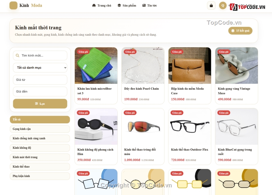 Web thời trang,bán kính,kính mắt
